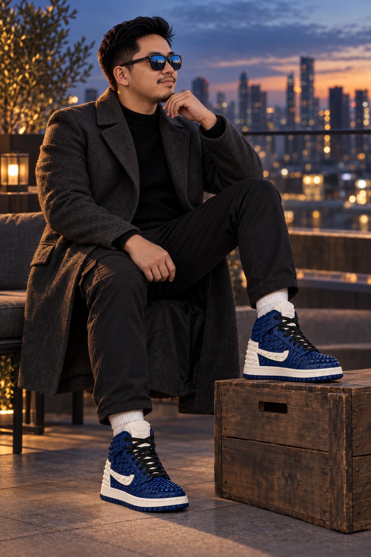 Jed on a rooftop at dusk in the HI 01 Navy